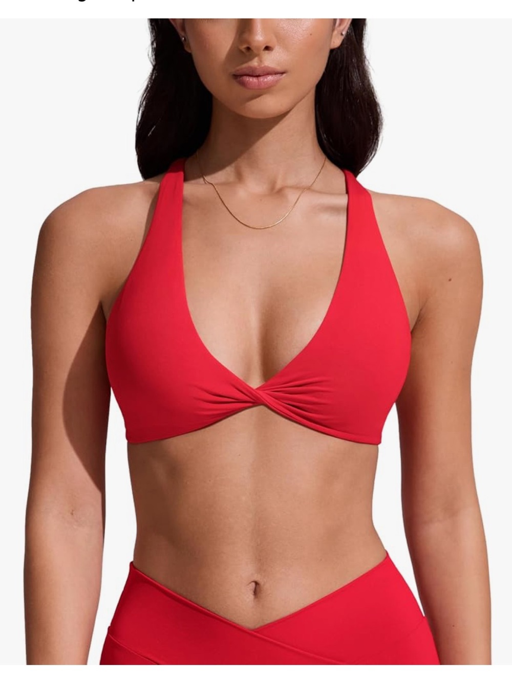 CRZ YOGA Swim suit Red High-Waist V-Neck Bikini Set - Swim crossover bottom Red - Picture 2 of 8